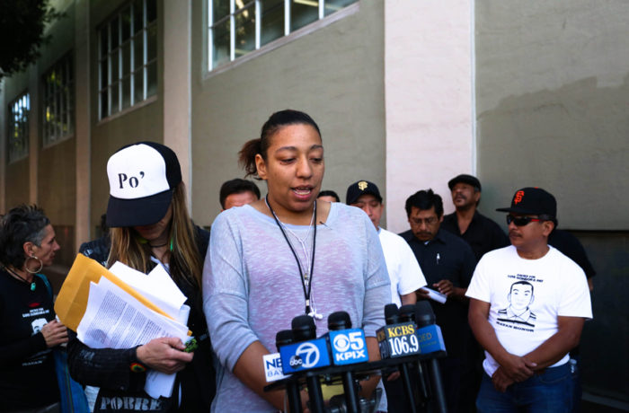 Stephanie Grant, witness and resident of the encampment where Luis resided, speaks to the press on Oct. 7, 6 months after Luis Demetrio Góngora Pat’s death. Photo: Jessica Webb