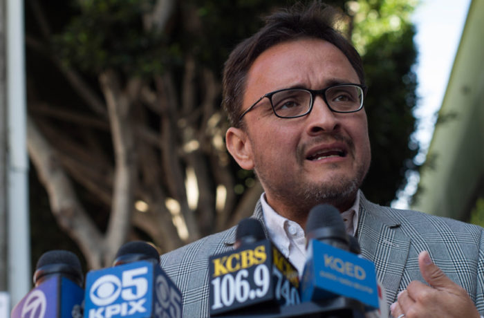 District 9 Supervisor David Campos addresses the media on Oct. 7 at a press conference held 6 months after the death of Luis Gongora Pat, who was shot and killed by SFPD officers. Photo: Patricio Guillamon